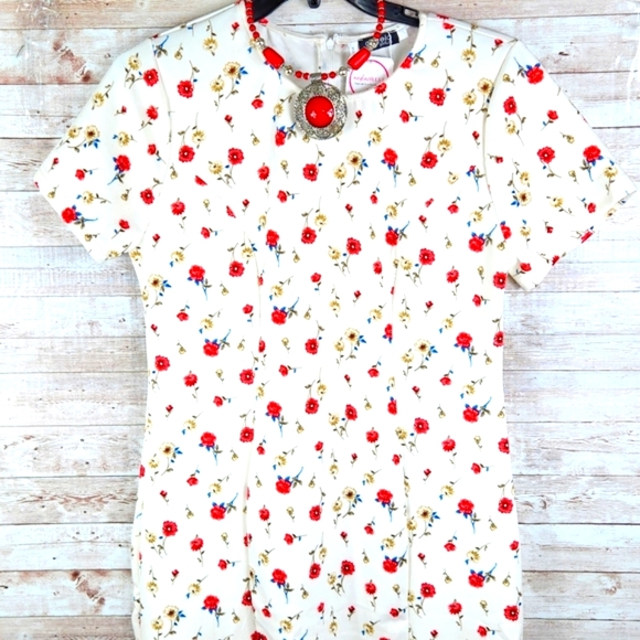 NWT, NADINE WEST, Women's Ivory w/ Red floral dress, round neck, Sz 1XL - Picture 3 of 11